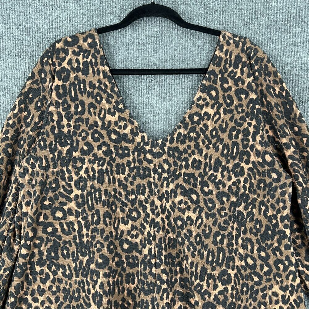 ASOS Design Leopard Print Midi Dress Womens 14 A-Line Double V-Neck Crinkle - Picture 2 of 9